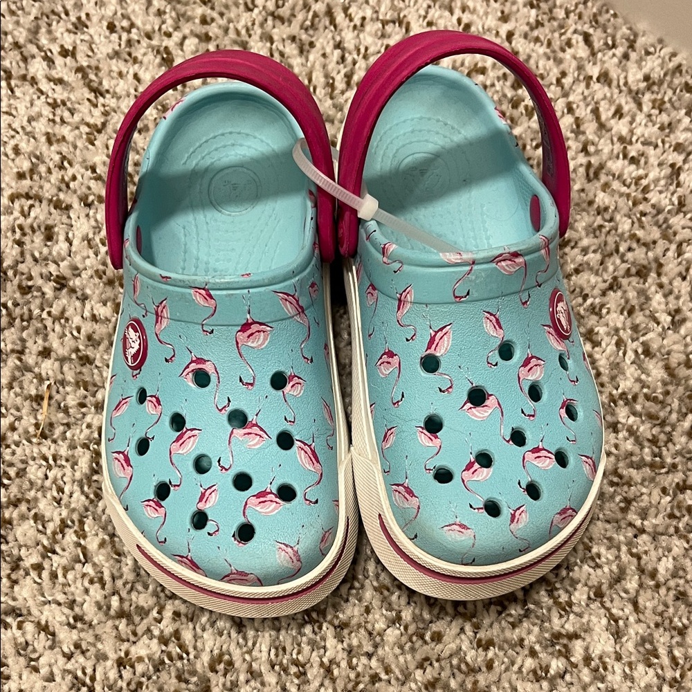 CROCS Kids Sandals - Blue and Pink Flamingo Design